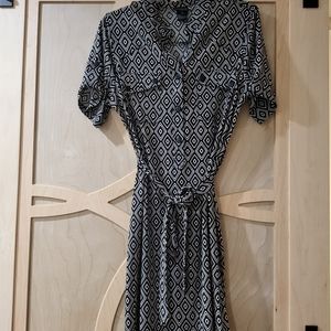 Black and White short-sleeve shirt dress with belt